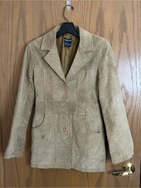 Wet Seal Genuine Leather Tan Button Front Blazer Jacket | Vintage Y2K | XS